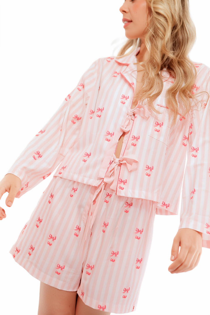Pijama Short Manga Larga Lazos Cherry