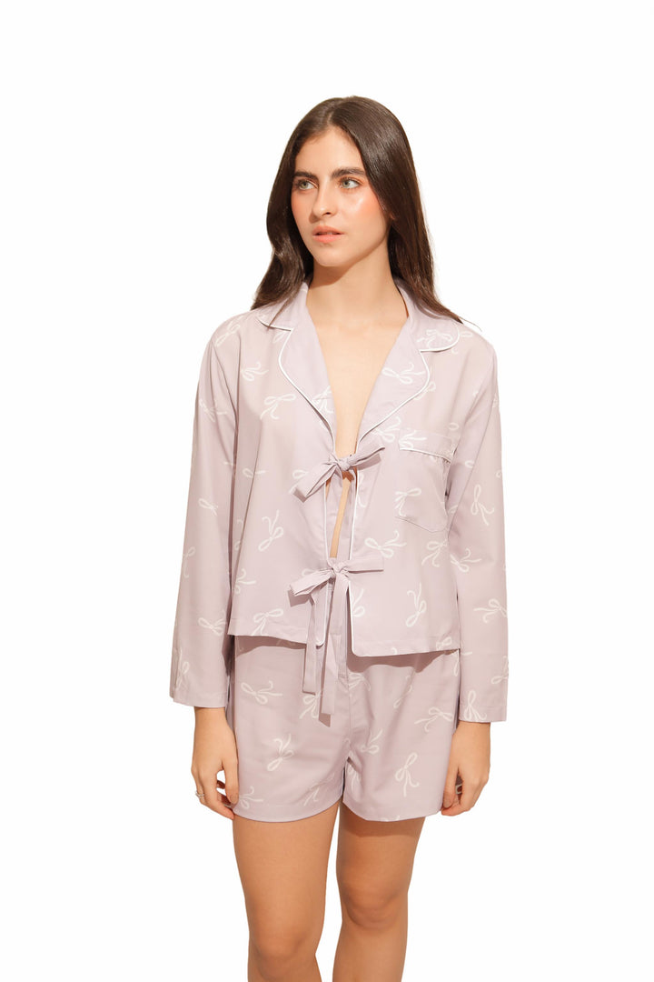 Pijama Short Manga Larga Lazos Bow
