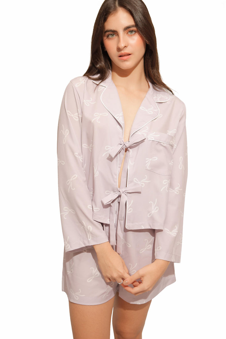 Pijama Short Manga Larga Lazos Bow